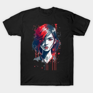 Cute girl with red eyes anime style T-Shirt